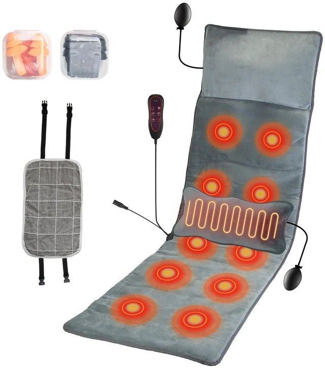 Main image of Fresh Fab Find Full Body Electric Massage Mat with Heat Vibration Massage Pad Cushion Back Massage Mattress Chair Pad with Inflatable Head Pillow Lumbar Pillow with - Gray