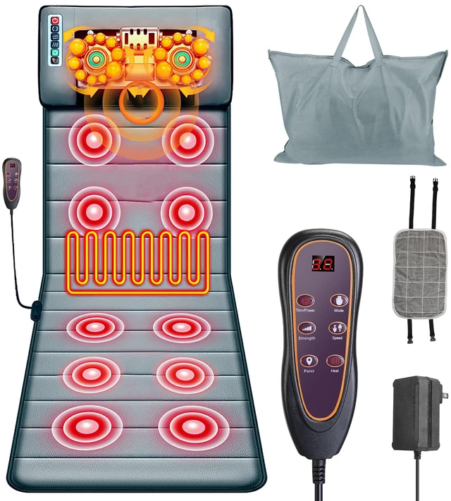Main image of Fresh Fab Find Full Body Massage Mat Heated Vibrating Pad w/ Neck Pillow 10 Motors - Gray