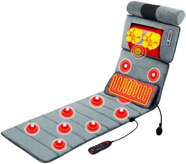 Main image of Fresh Fab Find Full Body Massage Mat Heated Vibrating Pad w/ Neck Massager & Lumbar Pillow - Gray