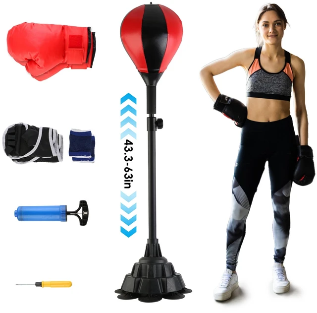 Main image of Fresh Fab Find Punching Bag with Stand Free Standing Boxing Ball for Adults 43.3-63in Height Adjustable Boxing Bag with Gloves Wrist Sleeves Stable Suction Base for - Black