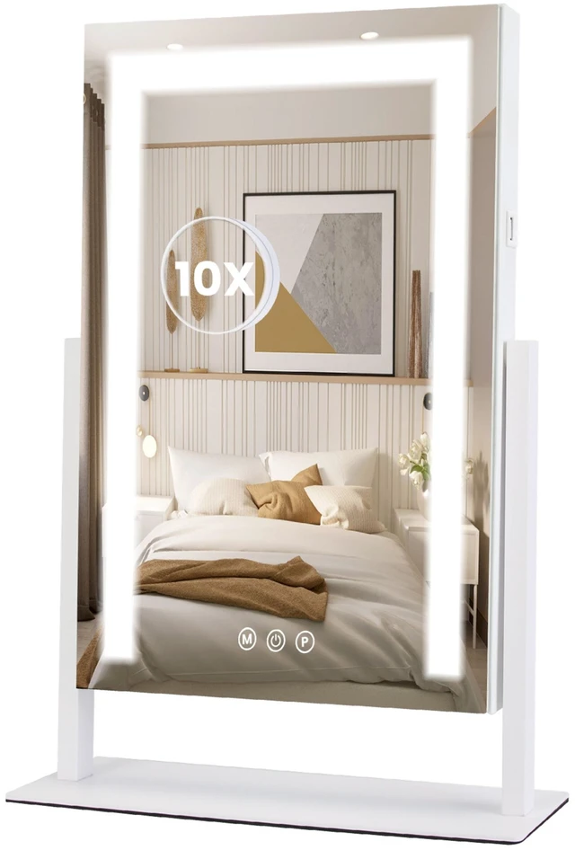 Main image of Fresh Fab Find Vanity Mirror with Light 3 Lighting Colors Dimmable Brightness Smart Touch Control 10X Magnifying Mirror 360°Rotation LED Lighted Makeup Mirror for De - White
