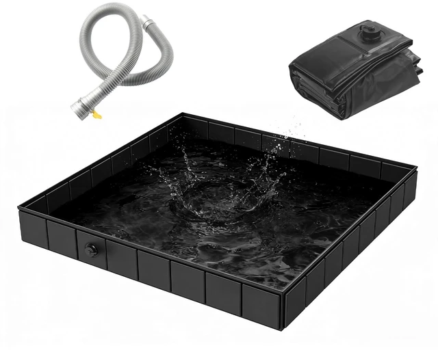 Main image of Fresh Fab Find 41x41x5.5in Portable Shower Pan Foldable Shower Basin Collapsible Camping Shower Tent Base with Detachable Drain Pipe for Indoor & Outdoor - Black