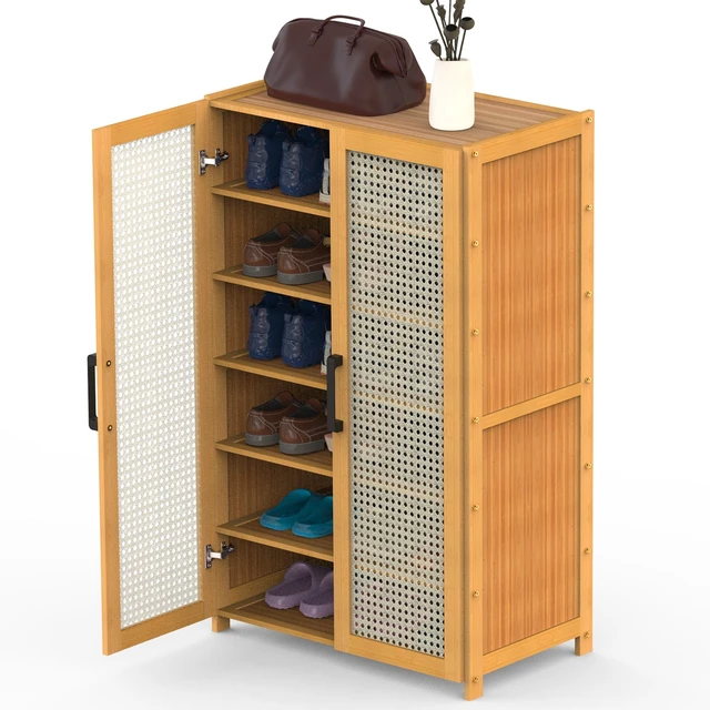 Main image of Fresh Fab Find 6-Tier Bamboo Shoe Cabinet w/ 2 Doors & 154LBS Load Freestanding - Brown