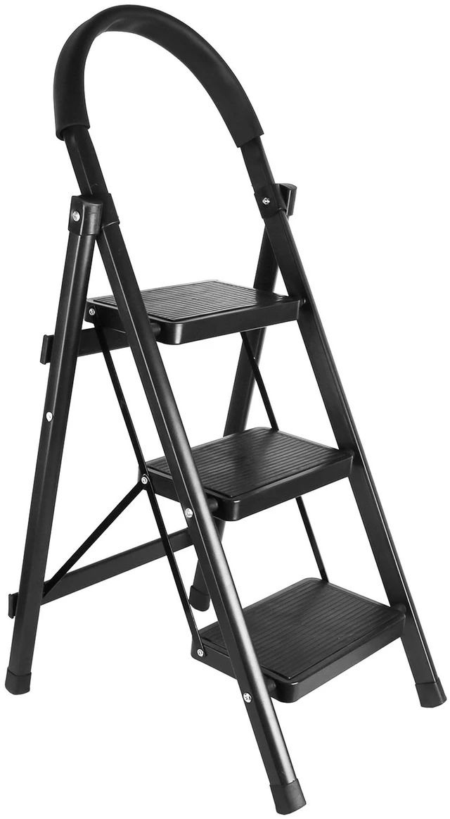 Main image of Fresh Fab Find 3-Step Folding Ladder w/ Anti-Slip Pedals & Soft Grip 330LBS Capacity - Black
