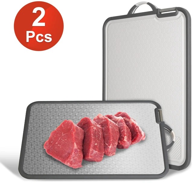 Main image of Fresh Fab Find 2Pcs Double Sided Cutting Board Stainless Steel PP Chopping Board Lightweight Kitchen Cutting Board Mesh Design with Grinding Zone Knife Sharpener Han - Black