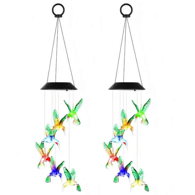 Main image of Fresh Fab Find Solar Hummingbird Wind Chime 7 Color Changing Wind Chime for Outside IPX4 Waterproof Outdoor Garden Yard Decor - Multicolor