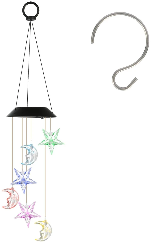 Main image of Fresh Fab Find 2Pack Solar Moon and Star Wind Chimes 7 Color Changing Wind Chimes for Outside IPX4 Waterproof Outdoor Garden Yard Decor - Multicolor