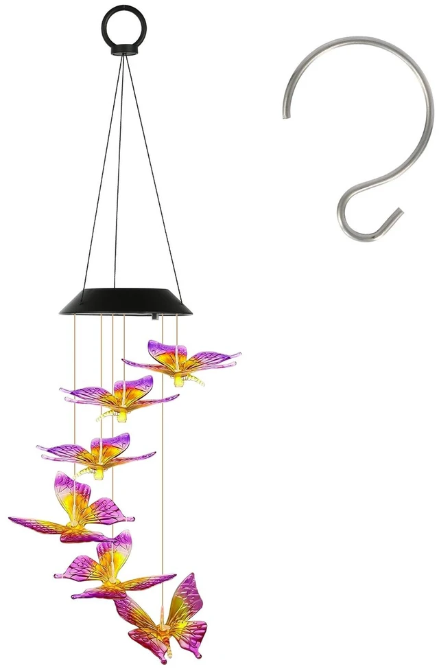 Main image of Fresh Fab Find Solar Butterfly Wind Chime 7 Color Changing Wind Chime for Outside IPX4 Waterproof Outdoor Garden Yard Decor - Multicolor