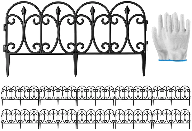 Main image of Fresh Fab Find 10 Packs Garden Decorative Lawn Edging Border PP Garden Fence Panels Easy Assembly Outdoor Flower Bed Landscape Fencing No-Dig Spikes with Gloves Tota - Black