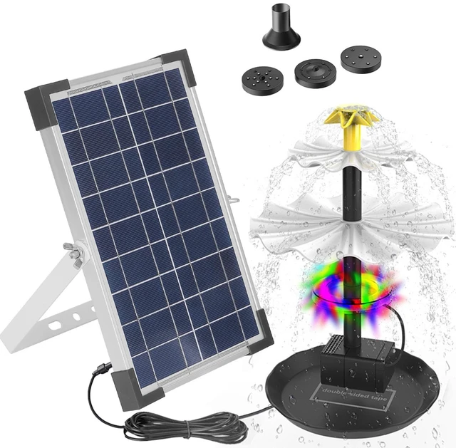 Main image of Fresh Fab Find 3-Tier Solar Bird Bath Fountain Solar Powered Water Pump Waterfall Feature with Colorful Light 3 Nozzles 6W Solar Panel for Bird Bath Patio Yard Pond - Black