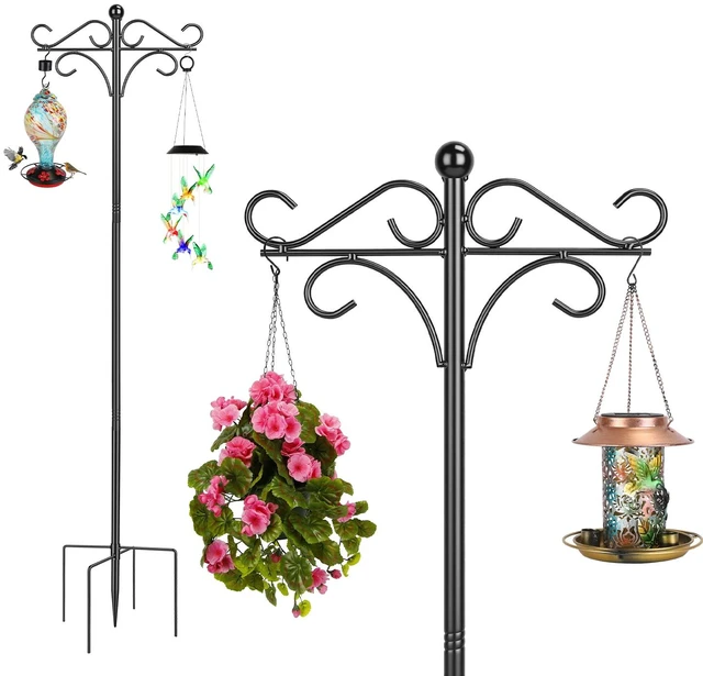 Main image of Fresh Fab Find 2 Packs 91in Heavy Duty Double Shepherds Hook Bird Feeder Pole Garden Hanging Holder with 5 Adjustable Height 5 Prong Base for Bird Feeder Garden Plan - Black