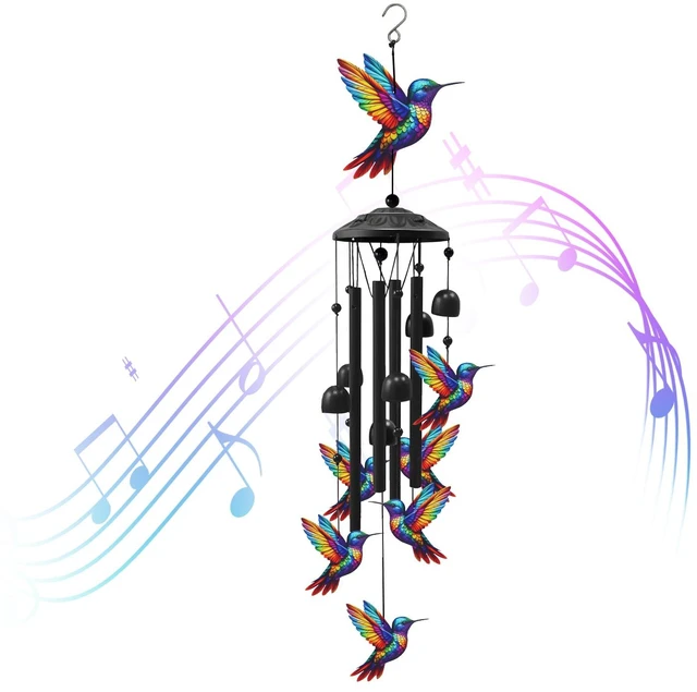 Main image of Fresh Fab Find Hummingbird Wind Chimes for Outside Metal Wind Chimes with Aluminum Tubes Deep Soothing Sound Decor for Garden Yard Home Patio Gift for Women Men - Black