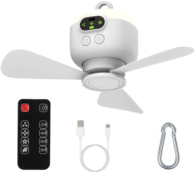 Main image of Fresh Fab Find 2 In 1 Portable Camping Fan with LED Lantern 8000mAh Battery Powered Tent Fan with Carabiner Digital Display 4 Speeds 4 Timer Settings for Camping Can - White