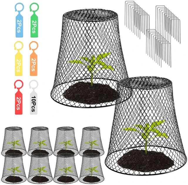 Main image of Fresh Fab Find 10Pack 9.25x9.25in Chicken Wire Plant Covers w/ 30 Stakes & 20 Labels - Gray