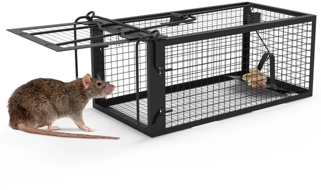 Main image of Fresh Fab Find 1Pc Rat Trap Cage Humane Live Rodent Trap Cage Galvanized Iron Mice Mouse Control Bait Catch with Detachable U Shaped Rod - Black