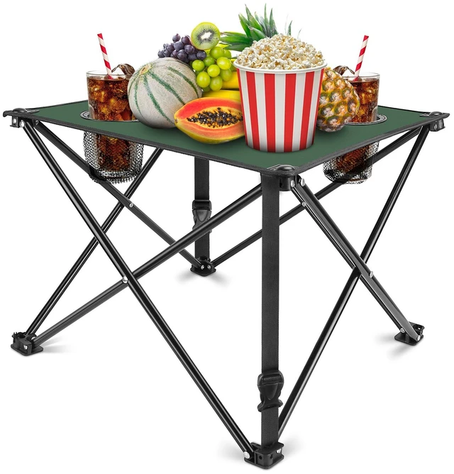 Main image of Fresh Fab Find 1Pc Foldable Camping Table Portable Picnic Table Lightweight Travel Desk with 2 Cup Holders Carrying Bag - Green