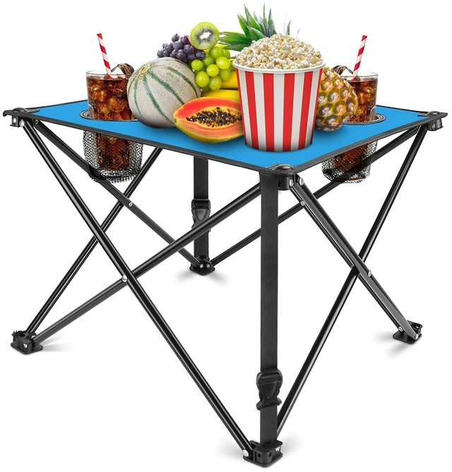 Main image of Fresh Fab Find 2Pcs Foldable Camping Table Portable Picnic Table Lightweight Travel Desk with 2 Cup Holders/Table Carrying Bag - Blue