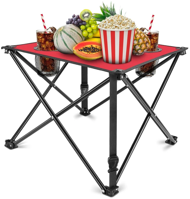 Main image of Fresh Fab Find 2Pcs Foldable Camping Table Portable Picnic Table Lightweight Travel Desk with 2 Cup Holders/Table Carrying Bag - Red