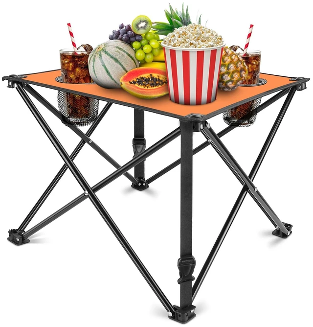 Main image of Fresh Fab Find 2Pcs Foldable Camping Table Portable Picnic Table Lightweight Travel Desk with 2 Cup Holders/Table Carrying Bag - Orange