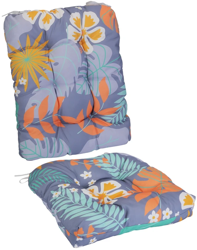 Main image of Fresh Fab Find 2Pcs Waterproof Rocking Chair Cushion Upper And Lower Back And Seat Sets with Non-Slip Ties Oxford Cloth Surface Polyester Filling Comfortable for Ind - Gray Orange Leaf