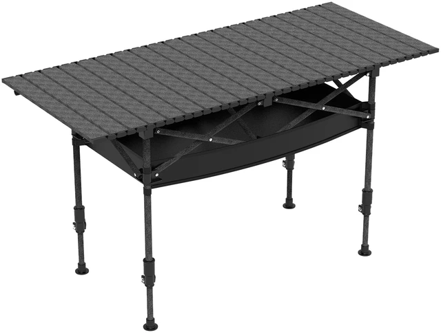 Main image of Fresh Fab Find Folding Camping Table Adjustable Height w/ Hanging Net Rustproof Steel - Black
