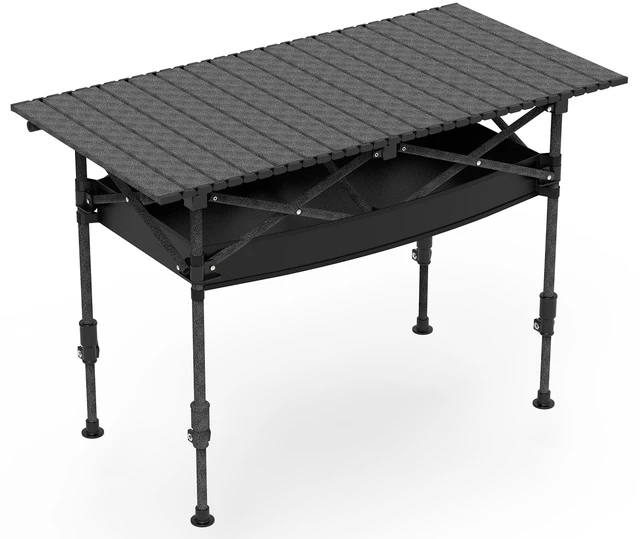 Main image of Fresh Fab Find Folding Camping Table Adjustable Height w/ Hanging Net Rustproof Steel - Black