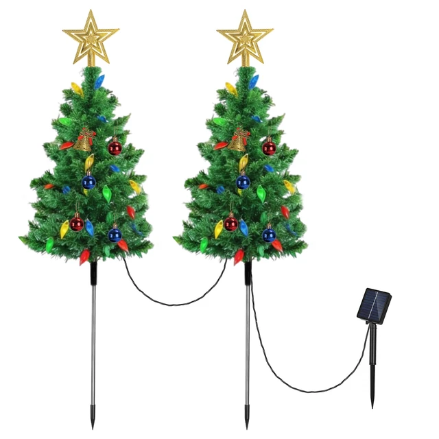 Main image of Fresh Fab Find 2Pack 37.4in Height Solar Christmas Tree With 100 Colorful LED Beads 8 Lighting Modes For Xmas Decoration IP44 Waterproof Outdoor Pathway Stake Light - Multicolor