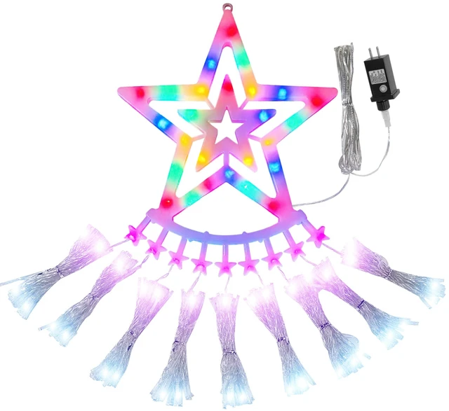 Main image of Fresh Fab Find 11.48FT 350LED Multicolored Christmas Star Waterfall Tree String Light Indoor Outdoor Waterproof String Lights With Star Topper 8 Light Modes Memory F