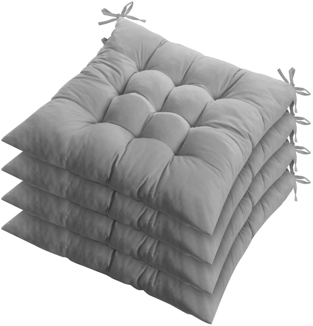 Main image of Fresh Fab Find 4Pcs Chair Cushions 17.72x17.72x2.37in Tie-On Square Pads for Home & Travel - Gray