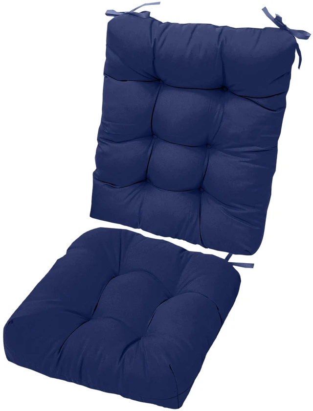 Main image of Fresh Fab Find 2Pcs Waterproof Rocking Chair Cushion Upper And Lower Back And Seat Sets with Non-Slip Ties Oxford Cloth Surface Polyester Filling Comfortable for Ind - Navy Blue