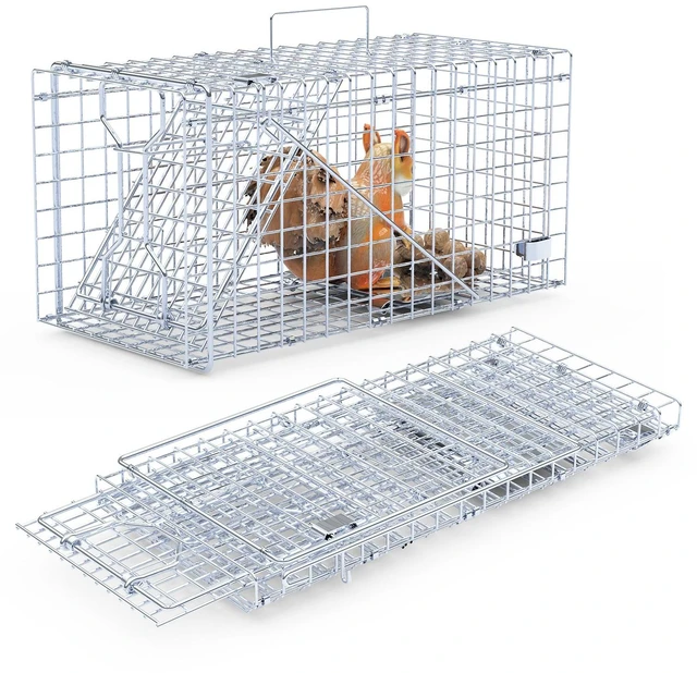 Main image of Fresh Fab Find 2Pcs 18x8x10In Humane Single Door Live Animal Trap Collapsible Galvanized Iron Animal Cage Catch And Release for Small Squirrel Raccoon Feral Cat Weas - Silver