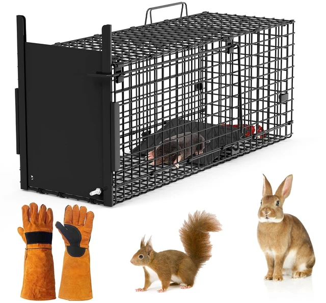 Main image of Fresh Fab Find 26in Single Door Live Animal Cage Trap For Animals Under 5LBS Easy To Setup Humane Galvanized Iron Trap Cage For Small Cats Rabbits Squirrels Moles Ch - Black