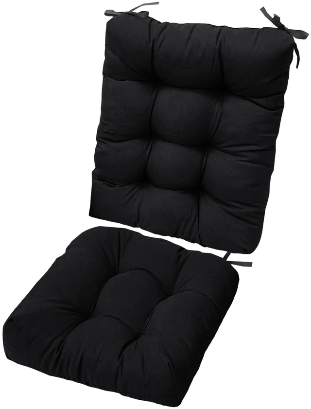 Main image of Fresh Fab Find 2Pcs Waterproof Rocking Chair Cushion Upper And Lower Back And Seat Sets with Non-Slip Ties Oxford Cloth Surface Polyester Filling Comfortable for Ind - Black