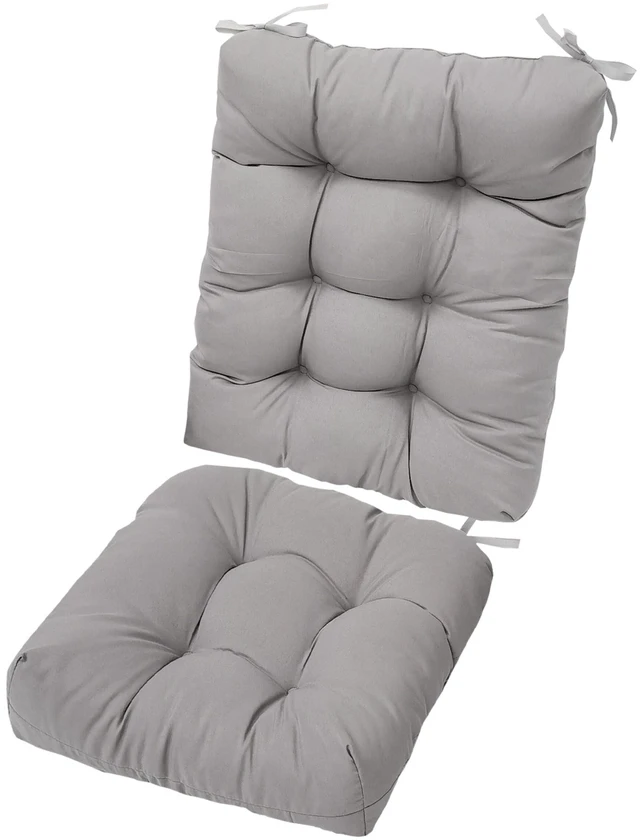 Main image of Fresh Fab Find 2Pcs Waterproof Rocking Chair Cushion Upper And Lower Back And Seat Sets with Non-Slip Ties Oxford Cloth Surface Polyester Filling Comfortable for Ind - Gray