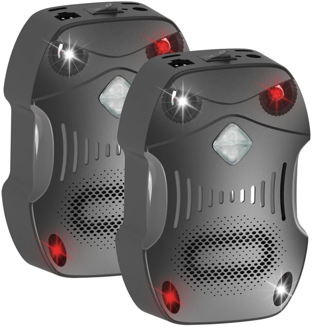 Main image of Fresh Fab Find 2 Pack Under Hood Ultrasonic Rodent Repeller Rodent Control Deterrent Chaser Blocker for Vehicle Indoor with Strobe Light 3 Power Supplies - Black