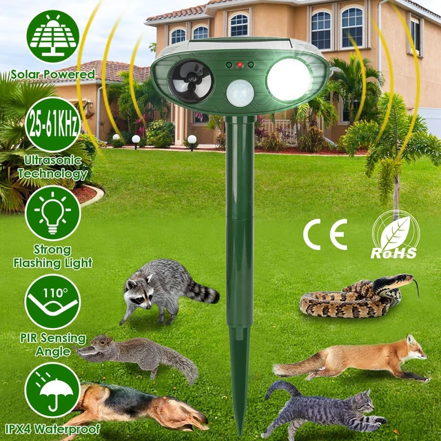 Main image of Fresh Fab Find Solar Ultrasonic Animal Repeller w/ PIR Sensor & Flashing Light IPX4 - Green