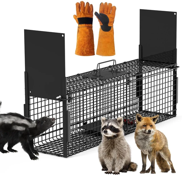 Main image of Fresh Fab Find 40in 2 Door Live Animal Cage Trap For Animals Under 18LBS Easy To Setup Humane Galvanized Iron Trap Cage For Raccoons Armadillos Foxes Opossums Muskra - Black