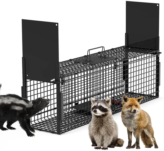 Main image of Fresh Fab Find 40in 2 Door Live Animal Cage Trap For Animals Under 18LBS Easy To Setup Humane Galvanized Iron Trap Cage For Raccoons Armadillos Foxes Opossums Muskra - Black