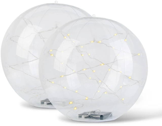 Main image of Fresh Fab Find 2Pcs 14 Floating Pool Lights Solar Powered IP68 Inflatable LED Balls w/ Remote - Clear