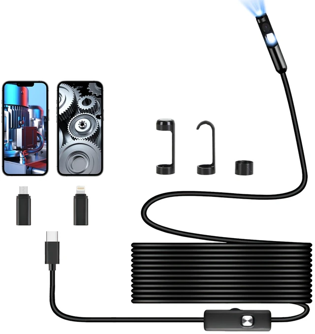 Main image of Fresh Fab Find Endoscope Camera 1920P HD IP67 Waterproof Inspection Borescope Tool with Light and 8+1 Dual Lens 16.4ft Semi-Rigid Snake Cable Stepless Brightness APP - Black