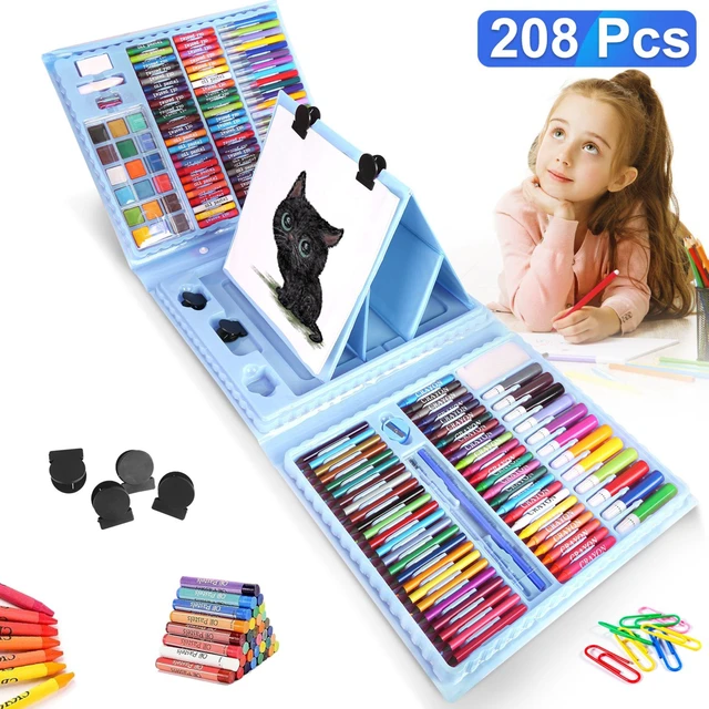Main image of Fresh Fab Find 208Pcs Drawing Art Kit Art Supplies For 3-12Years Old Girls Boys Art Storage Box with Double Sided Trifold Easel Oil Pastels Crayons Colored Pencils W - Blue