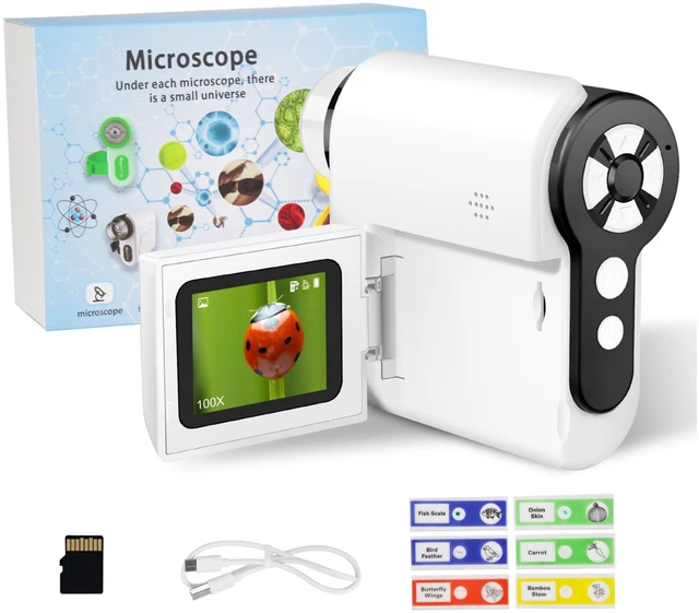 Main image of Fresh Fab Find 3 In 1 1000X Kids Microscope Telescope Camera Handheld USB Mini Microscope with LED Light 6 Sample Slides 32G MMC Card for Boys Girls Aged 6+ Years O - White