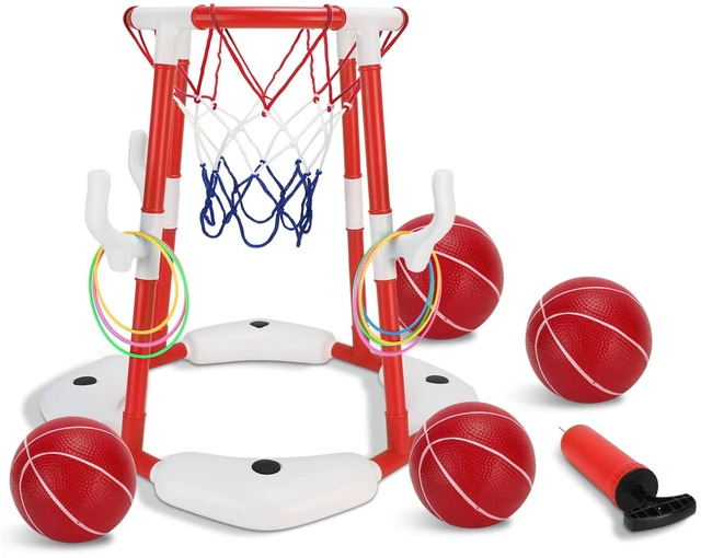 Main image of Fresh Fab Find Summer Pool Basketball Hoop Toy Set With 4 Basketballs 4 Circles Pump Floating Swimming Pool Basketball Games Poolside Water Play Toy For 3-12Years Ol - Red
