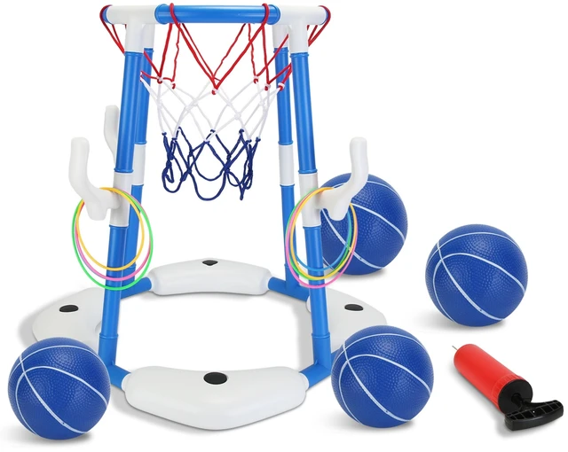 Main image of Fresh Fab Find Summer Pool Basketball Hoop Toy Set With 4 Basketballs 4 Circles Pump Floating Swimming Pool Basketball Games Poolside Water Play Toy For 3-12Years Ol - Blue