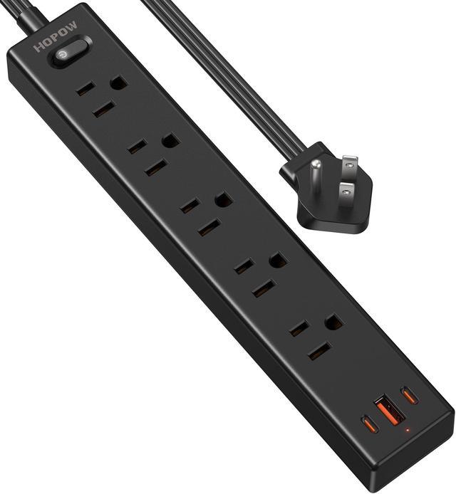 HOPOW Flat Plug Power Strip, 6 Ft Ultra Thin Flat Extension Cord, Surge  Protector with 5 Outlets & 3 USB Ports (2 USB C), 1700 Joules, Wall Mount