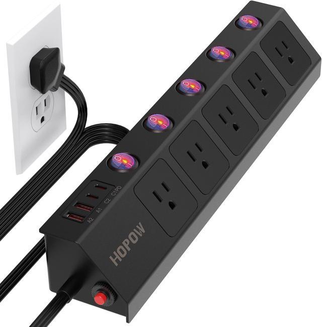 Ultra Thin Flat Plug Power Strip Bar with 3 USB 2 AC Outlet 5 FT