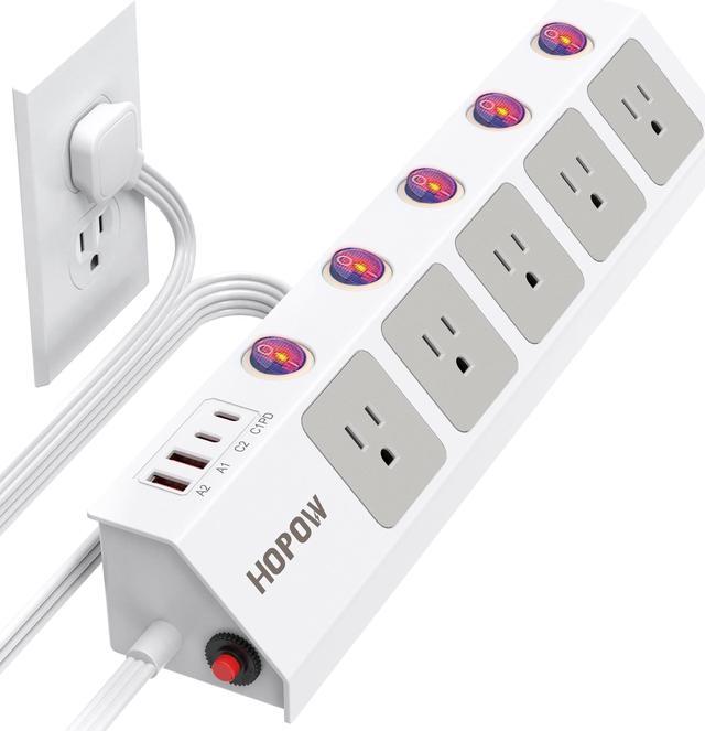 HOPOW Flat Plug Power Strip with Individual Switches, 10 Ft Ultra Thin Flat Extension  Cord, 5