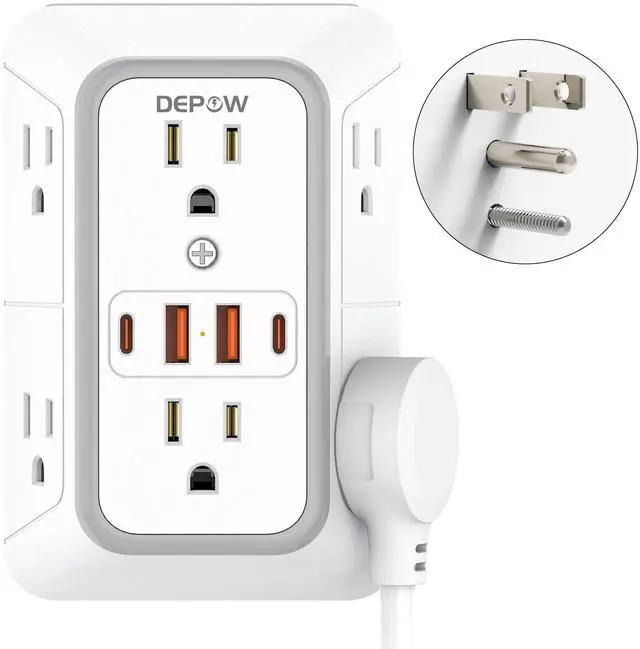 Main image of DEPOW Wall Charger 6 AC Outlet Extender with 4 USB Charging Ports(2 USB C), 3-Sided Power Strip Multi Plug Wall Outlet Splitter Adapter Spaced for Home Office Dorm, White