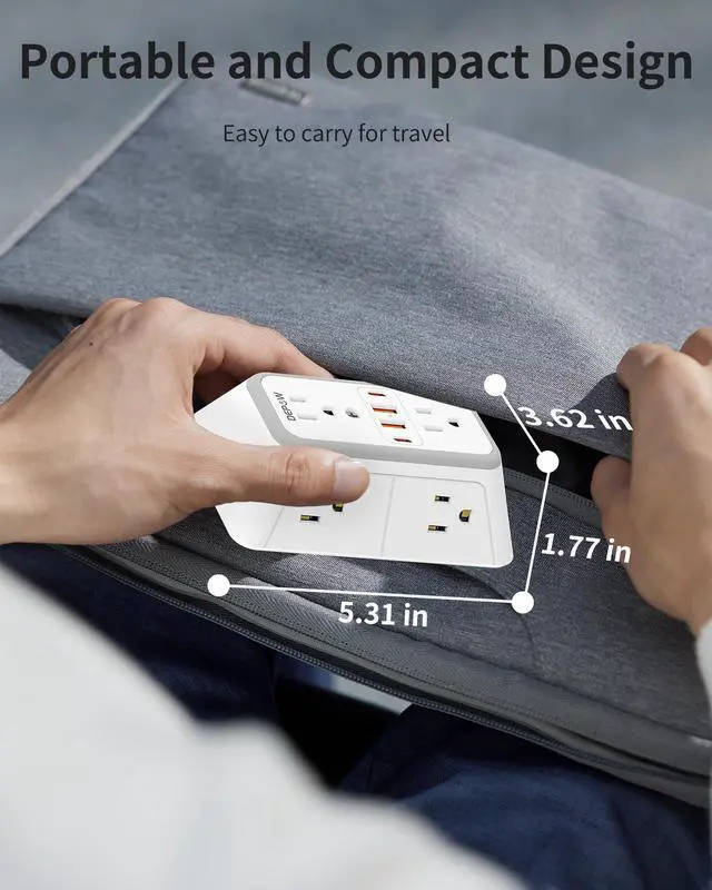 Alt view image 7 of 7 - DEPOW Wall Charger 6 AC Outlet Extender with 4 USB Charging Ports(2 USB C), 3-Sided Power Strip Multi Plug Wall Outlet Splitter Adapter Spaced for Home Office Dorm, White
