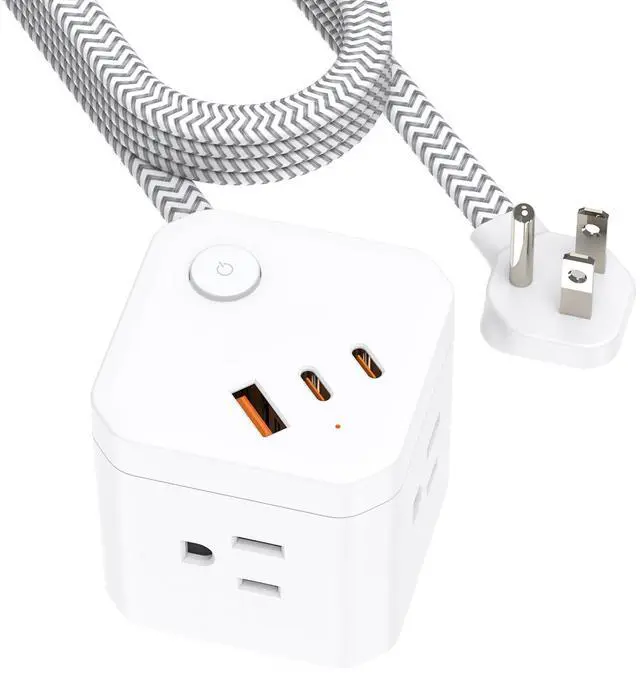 Main image of DEPOW Power Strip Cube with USB Ports, Flat Extension Cord with 4 AC Outlets & 3 USB Ports (2 USB C), 5 FT Small Power Strip, 3 Prong Mini Charging Station for Travel Office School Dorm Room, White